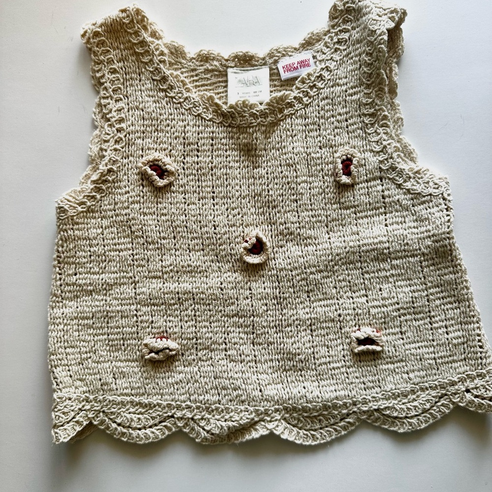 Zara Cream Knit Tank Top with Pink Accent Details